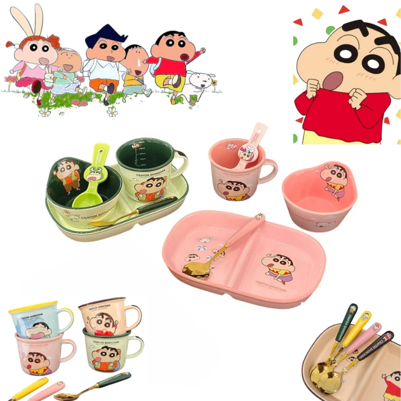 

New Crayon Shin-chan Cartoon Cute Peripherals Ceramic Tableware Children's Personality Creative Griddle Rice Bowl Spoon Set