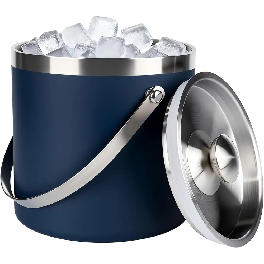 

3L Double-Wall Insulated StainlSteel Ice Bucket with scoop or Cocktail Bar - Metal Ice Bucket or reezer with Lid or parties,Camp