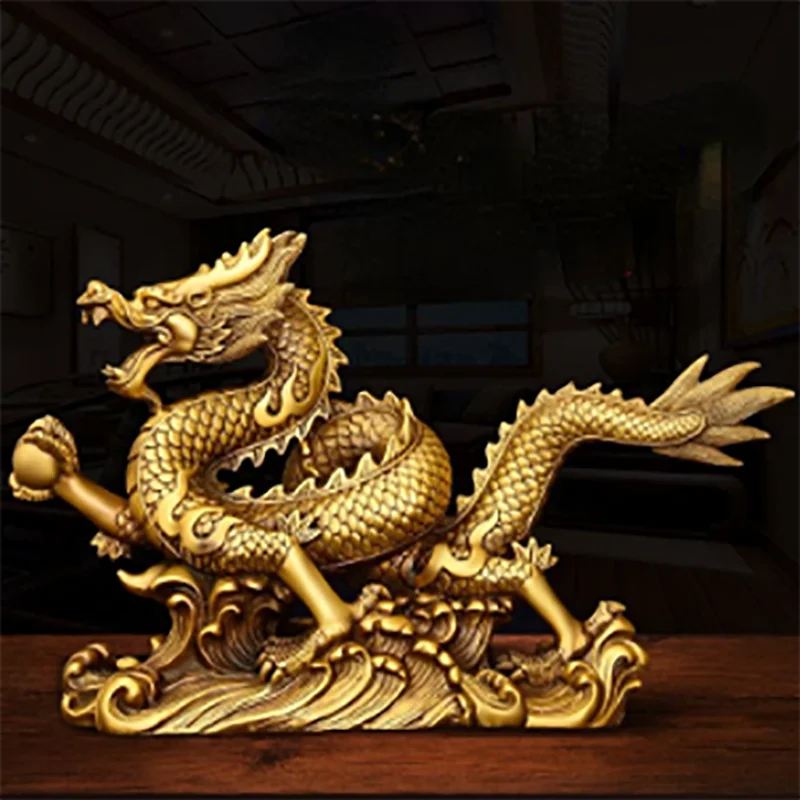 

Feng Shui Pure Copper Dragon Ornaments Lucky Wealth Figurine Ornaments Gift for Home Office Desktop Decoration Crafts