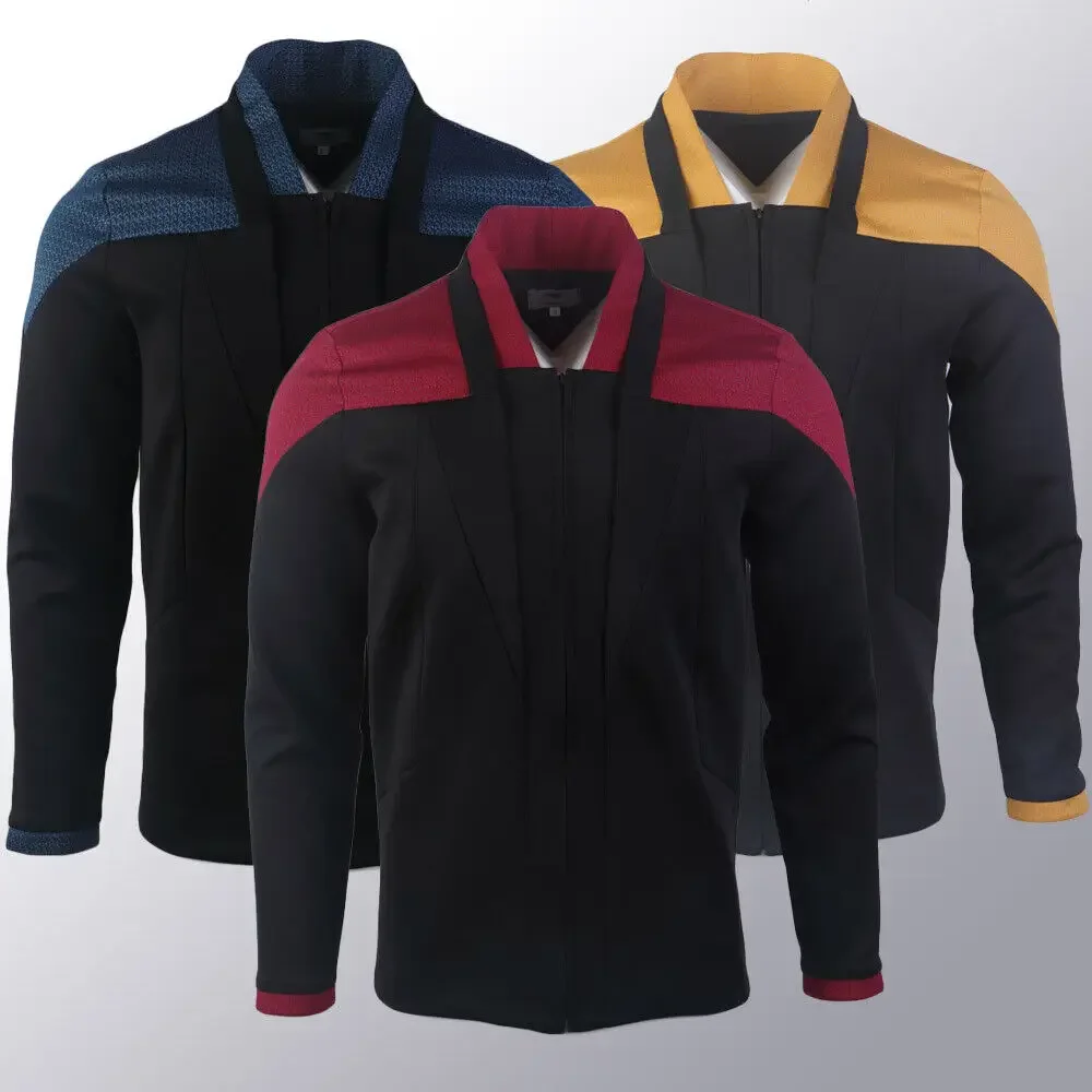 ชุดเดรสสีทองสำหรับ Picard 3สีแดง geordi เสื้อแจ็กเก็ตสตาร์ฟลีทเสื้อชุดคอสเพลย์ผู้หญิงงานปาร์ตี้ฮาโลวีน