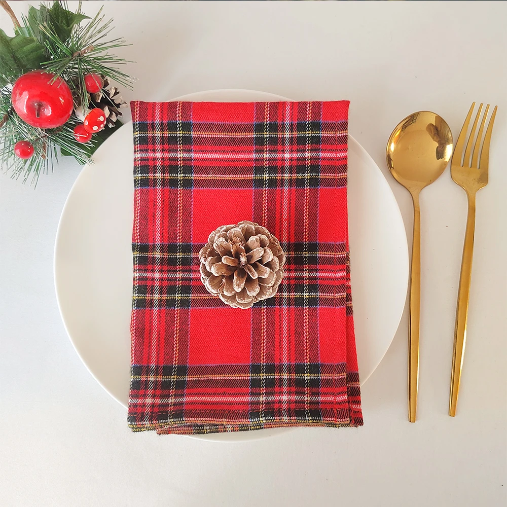 set of 6 Plaid Red Black Christmas Napkins 30x45cm Washable Reusable for Holiday Christmas Party Table Setting Decor