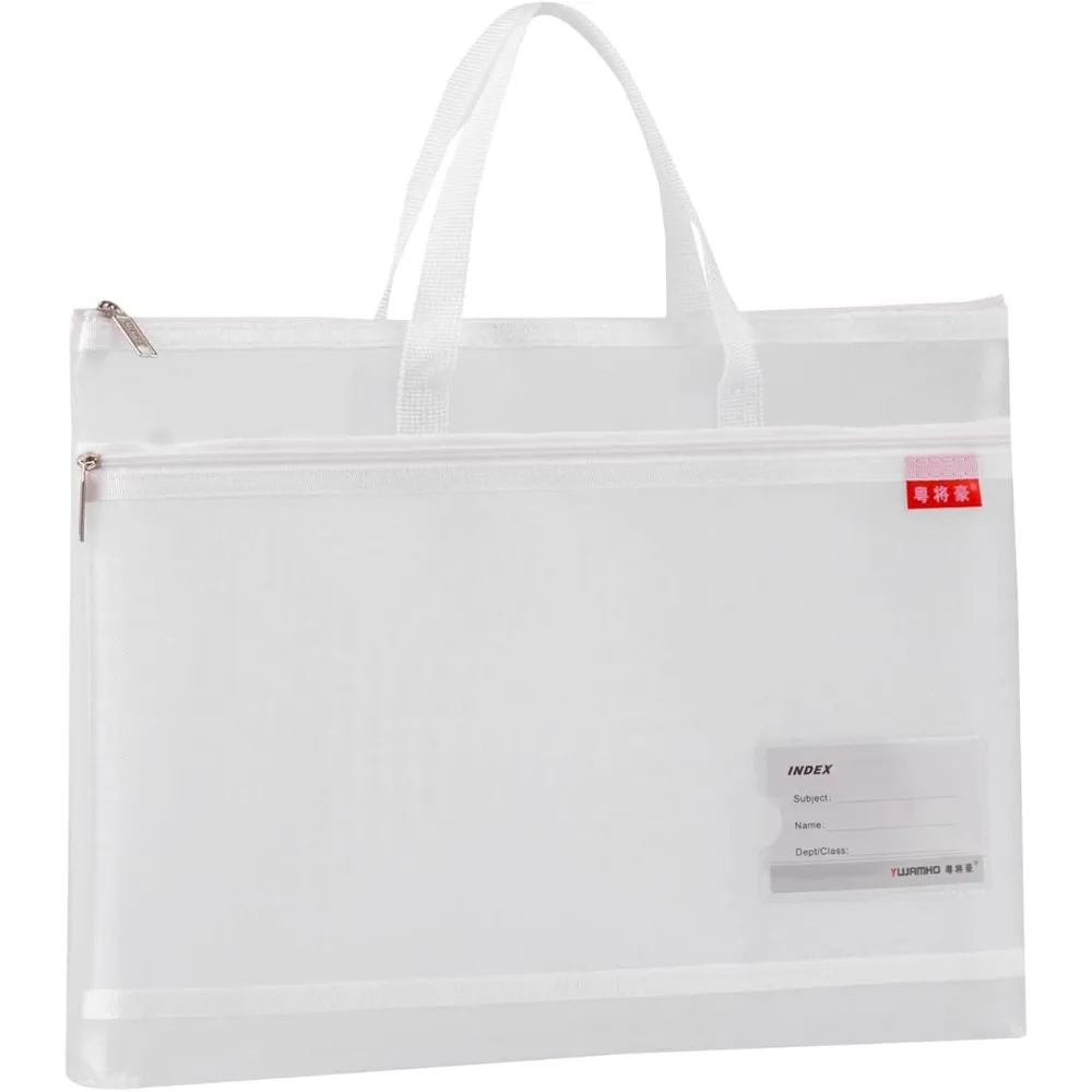 

Pendancy Mesh Zipper Pouch A4 Size, Large Double Pocket Lightweight Nylon Transparent File Bag with Handle, 11x13.8 in Foldable