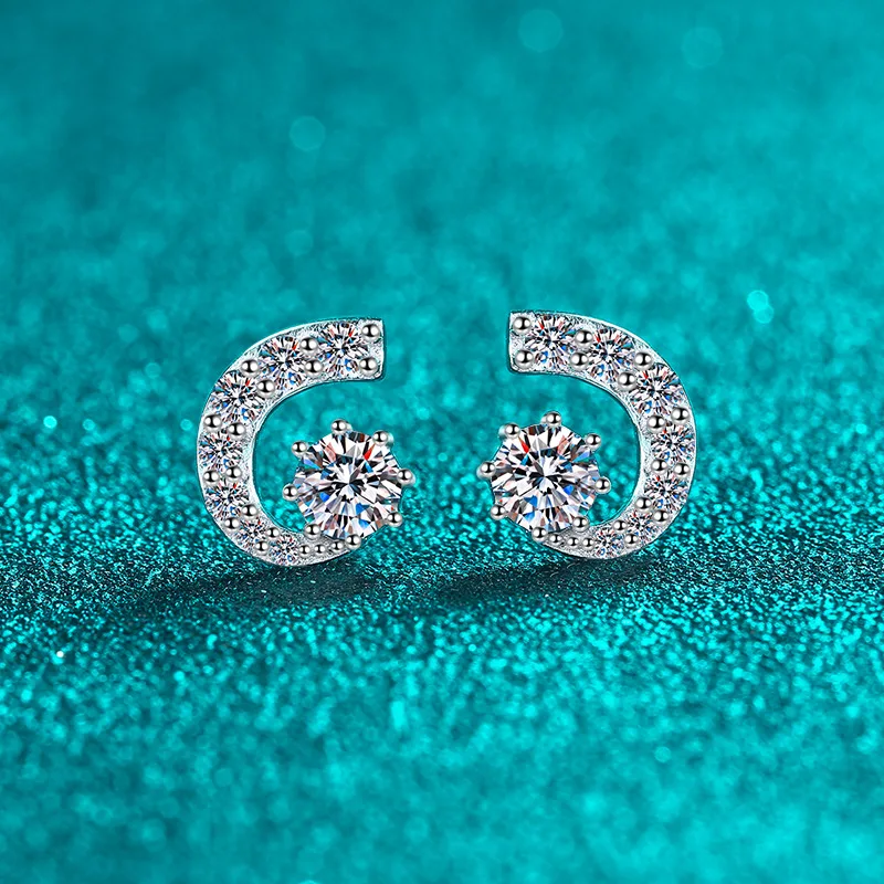 

Модные серьги-гвоздики Ins в форме полумесяца с муассанитом 1 карат для женщин, повседневные универсальные платиновые серьги-гвоздики Pt950, ювелирные изделия, подарки