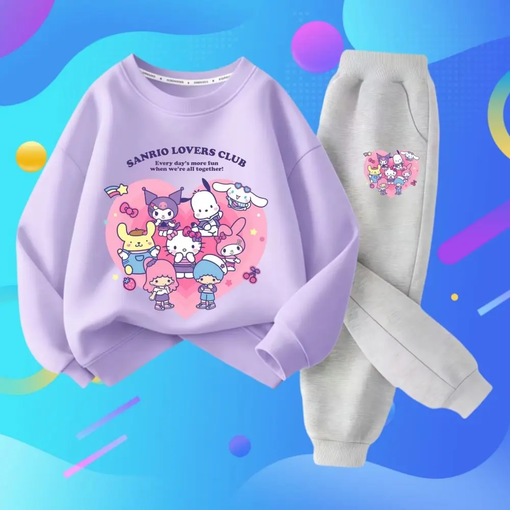 ملابس رياضية عصرية للفتيات من Sanrio Family مطبوع عليها رسوم كرتونية كورومي لربيع الخريف للأطفال بأكمام طويلة بدلة رياضية مكونة من قطعتين #1