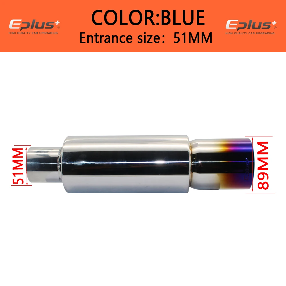 EPLUS Auto & Motor Uitlaatpijp Demper Eindpijp Universeel Hoge Kwaliteit RVS 51 57 63MM Uitlaat Einduitlaat 89MM
