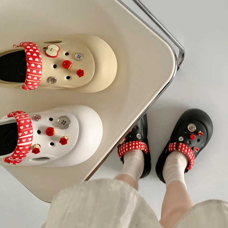 Women Fashion Clogs Indoor Street Slippers Cute DIY Apple Summer Autumn Platform Shoes Soft EVA Female Daily Walking Sandals
