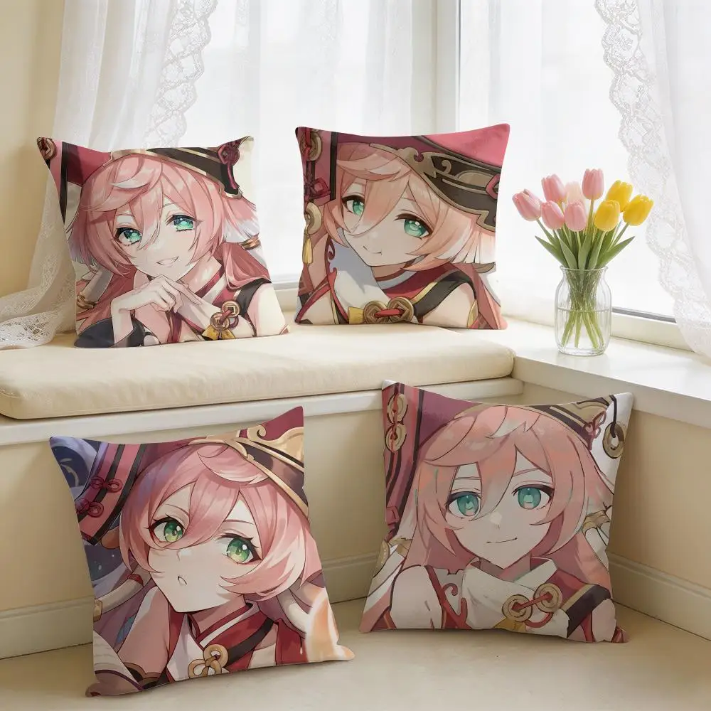 Funda de cojín Yanfei Genshin Impact, Funda de almohada cuadrada de felpa corta, decoración para el hogar, sofá, sala de estar, Funda 40X40