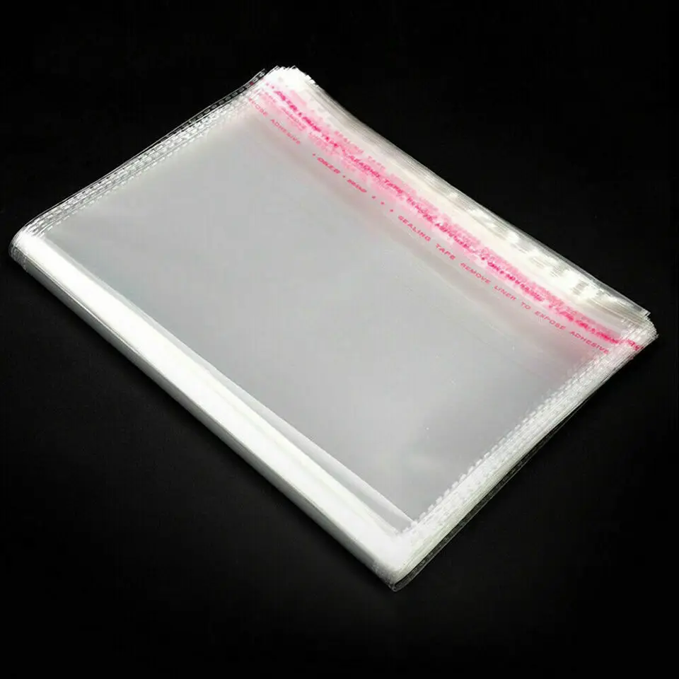 100Pcs 26x30cm Clear Reclosable Plastic Bags Cello Self Adhesive Tape Seal Poly Clothes Candy