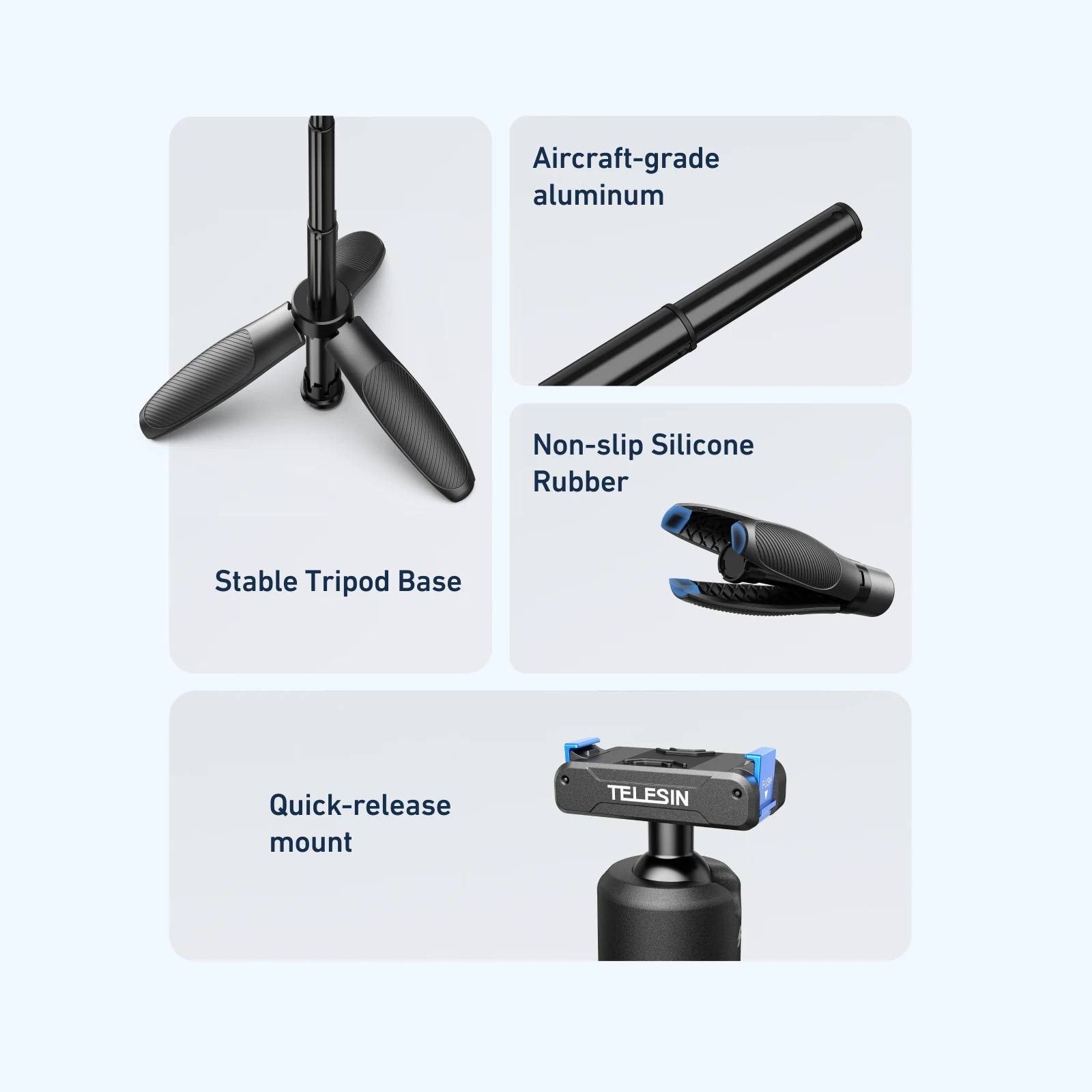 TELESIN Selfie Stick Tripod Portable Quick Release Aluminum Alloy Holder for GoPro 13 GoPro13 DJI Action 5pro 4 Camera Hand Grip