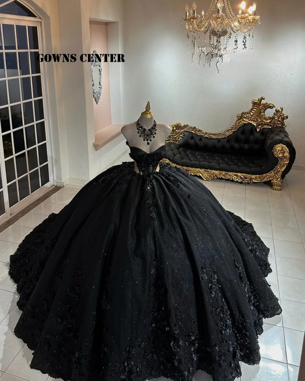 

Black Shimmery 15 Quinceanera Dresses 2026 Beaded Lace Applique Tulle Ruched Train Ball Gown Mexican Wedding Customized