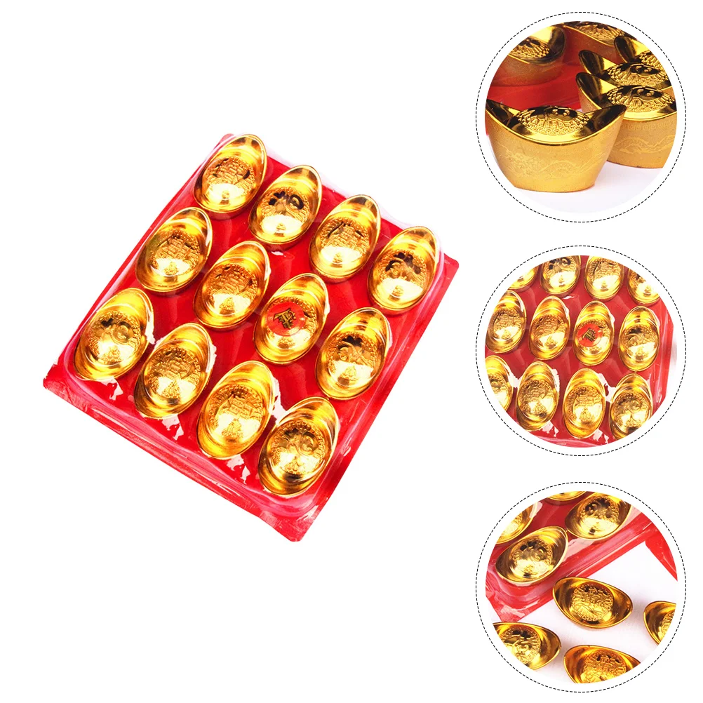 12 Pcs Simulation Small Ingot Gold Modeling Adornment Plastic Craft Decor Decorative Retro