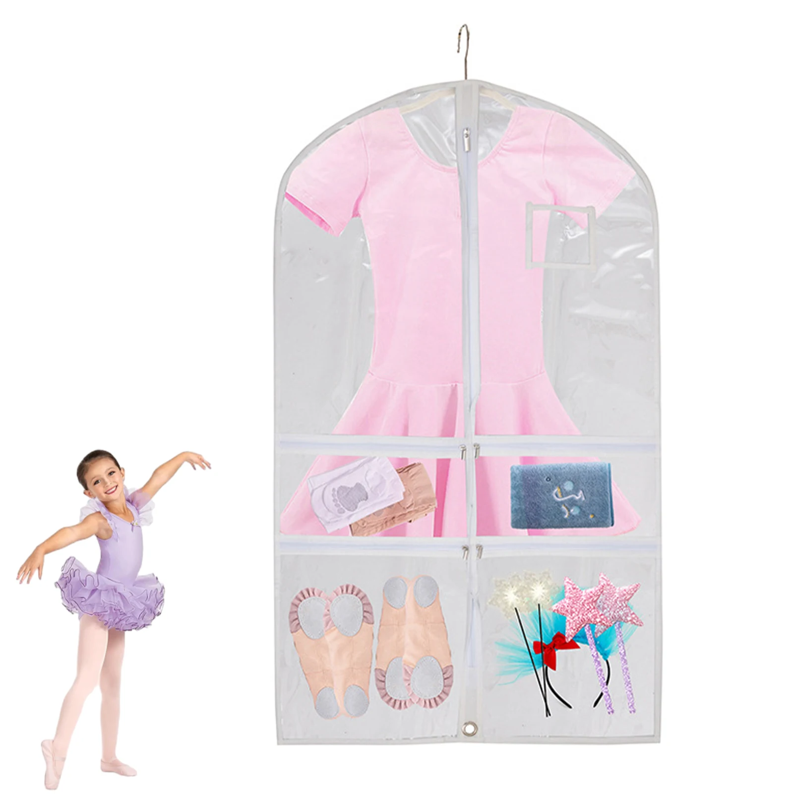 40inch Dance Costume Storage Garment Bag With 4 Pockets Clear PVC Travel Kids