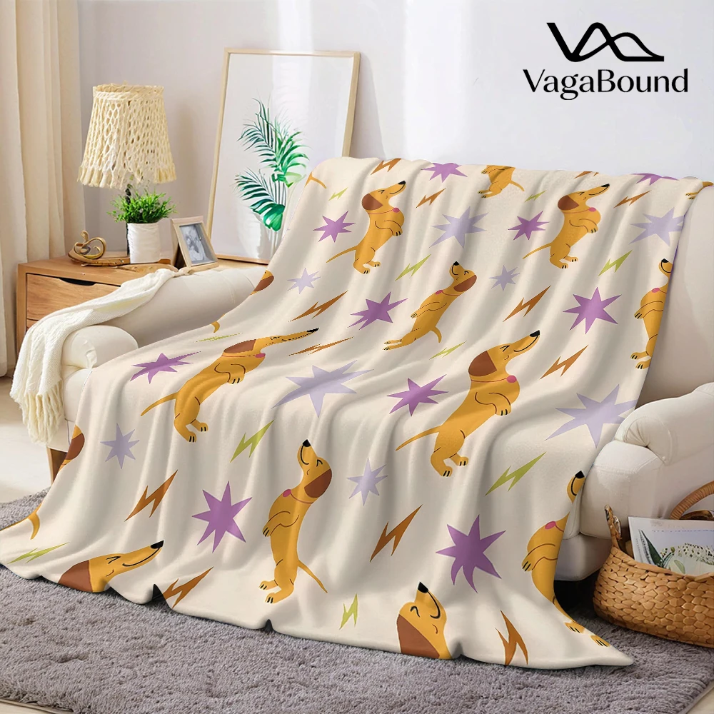 Sunny Dachshund Spark Flannel Blanket Warm Soft Halloween Christmas Couch Warm Cozy Decorative Decor Gift for All Season