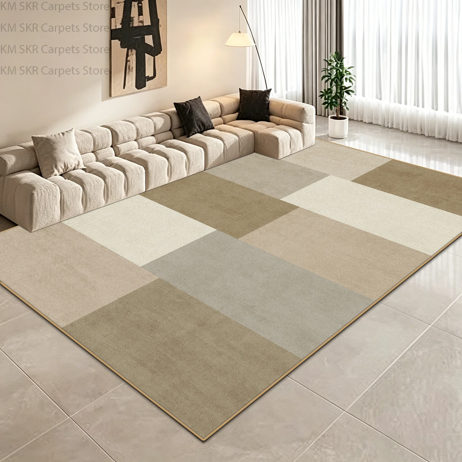 Modern Simple Beige Style Large Living Room Carpet Soft Antiskid Washable Bedroom Decoration Mat Lounge Sofa Area Rug Custom