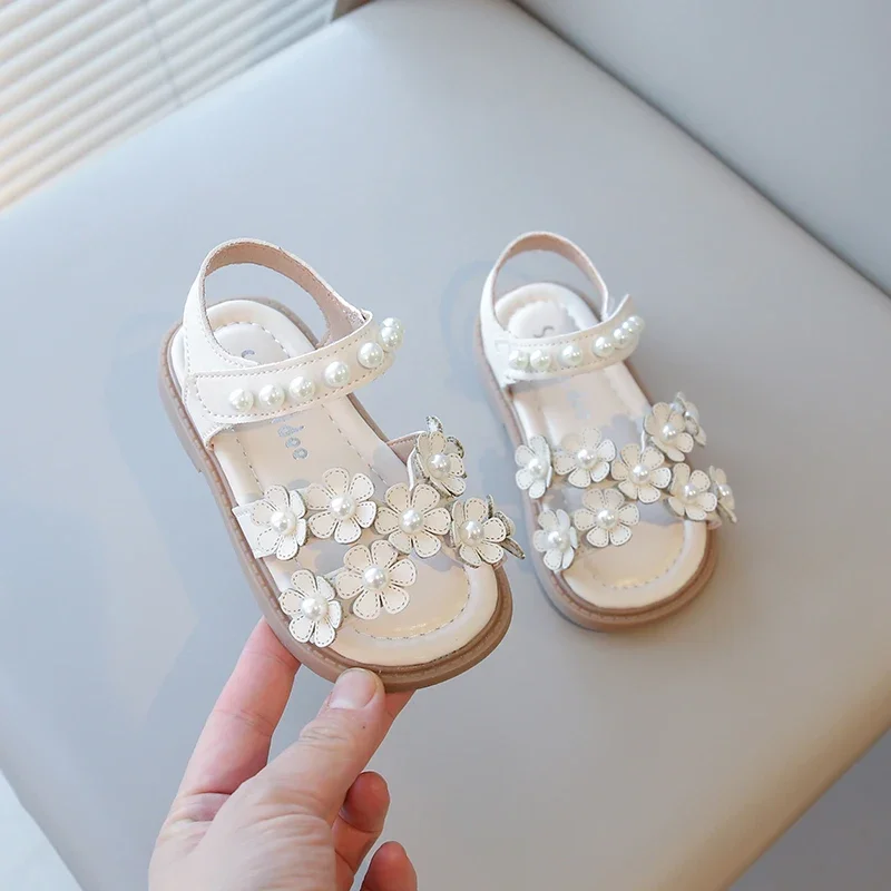 

Baby Girls Floral Bohemian Sandals with Beads Princess Sweet Kids Summer Shoes Open Toes Anti-skid Size 21-30 Hook & Loop Cute