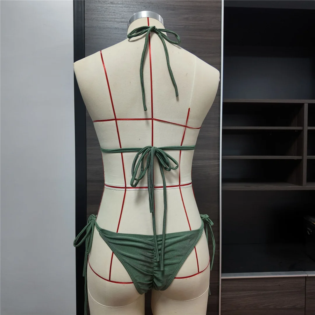 Halter Scrunch Butt Bikini Damen Badeanzug Zweiteiliger Bikini-Set mit Trägern und Polsterung Badebekleidung Badeanzug V8533 – Detail 7