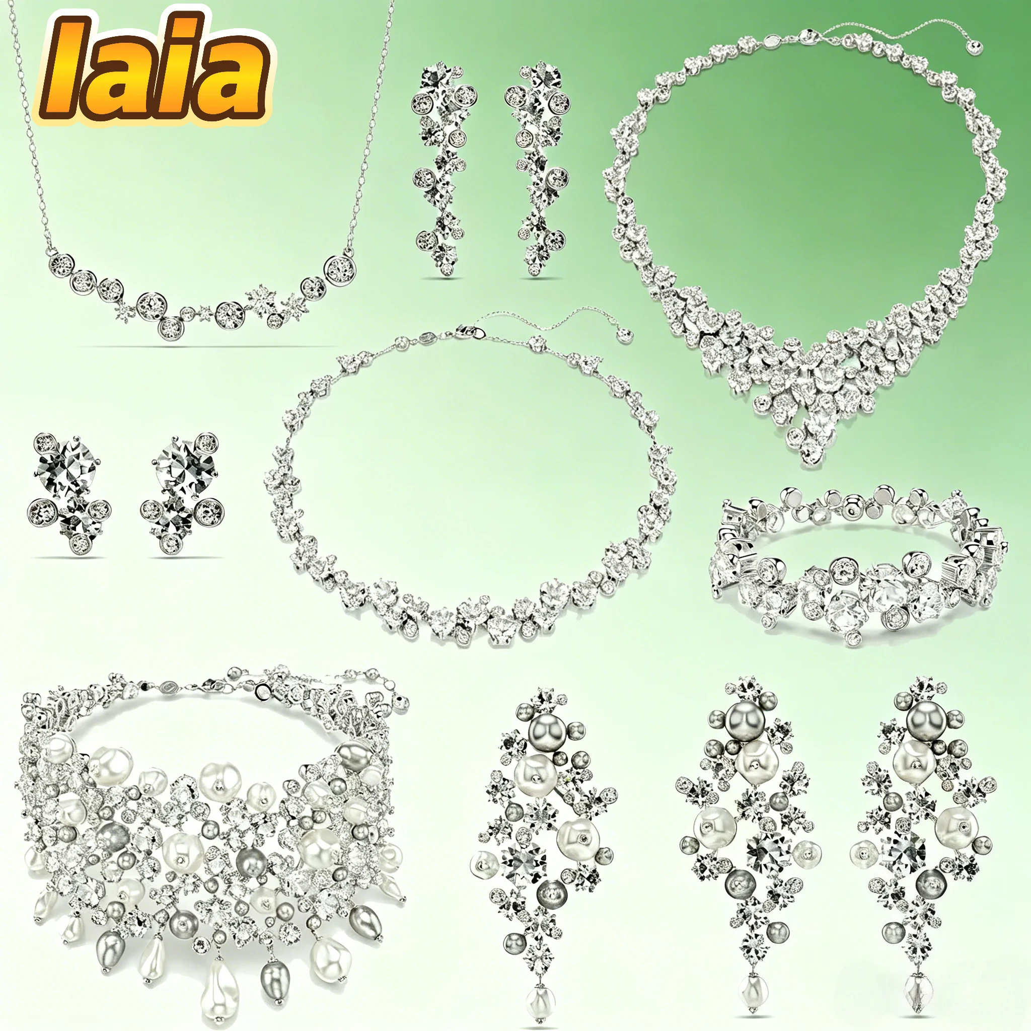 Top selling white Crystal Necklace Charms Fine Jewelry Set for Women Geometric Pearl Bracelet Earrings Romantic Accessories Gift