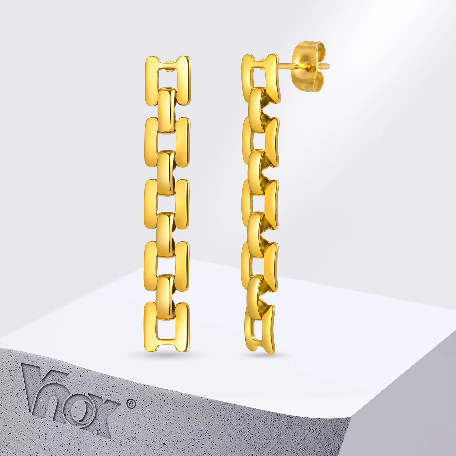 Vnox Stainless Steel Chain Link Drop Earrings,Fashion Gold Plated 1pair Dangle Earrings For Women Girls,Ear Jewelry Gifts