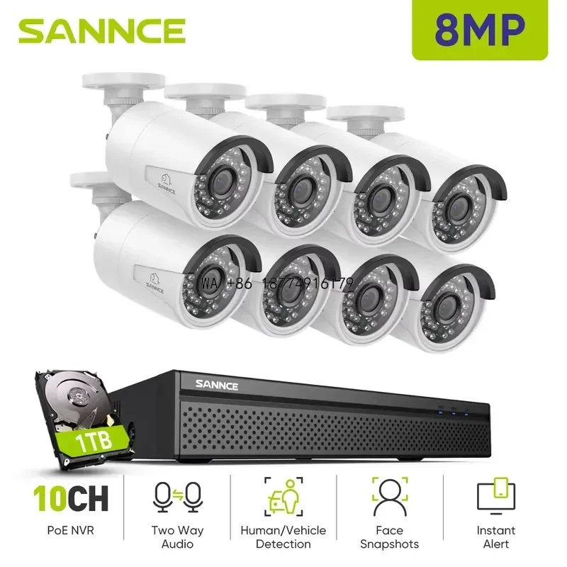 wmwmnu SANNCE 8MP Wired NVR POE Security System Night Vision Two Way Voice Protection Outdoor Surveillance
