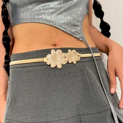 Elastic Gold Chain Belt Female Waist Punk Y2K Silver Metal Flora Belts For Women High Quality Luxury Brands Dress Waistband