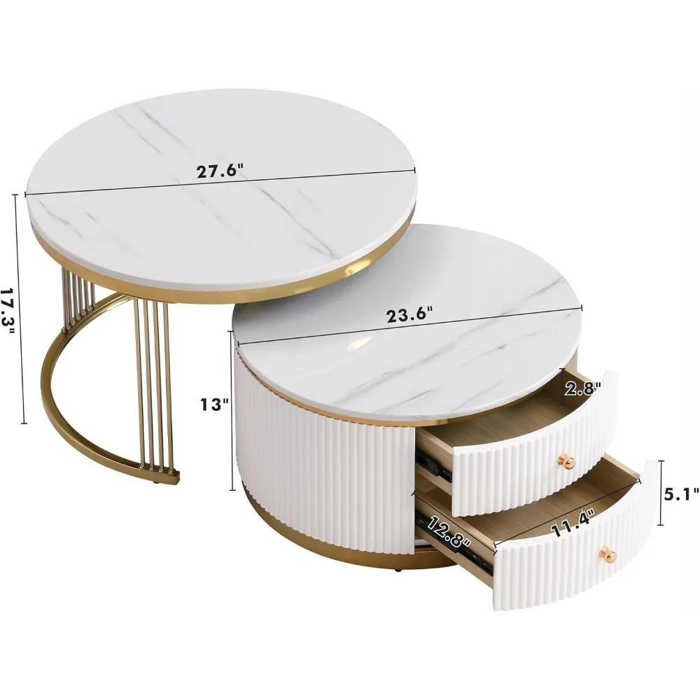 Ensemble de 2 tables basses gigognes, table basse ronde moderne avec 2 wers de proximité, table centrale circulaire en bois pour salon, appartement