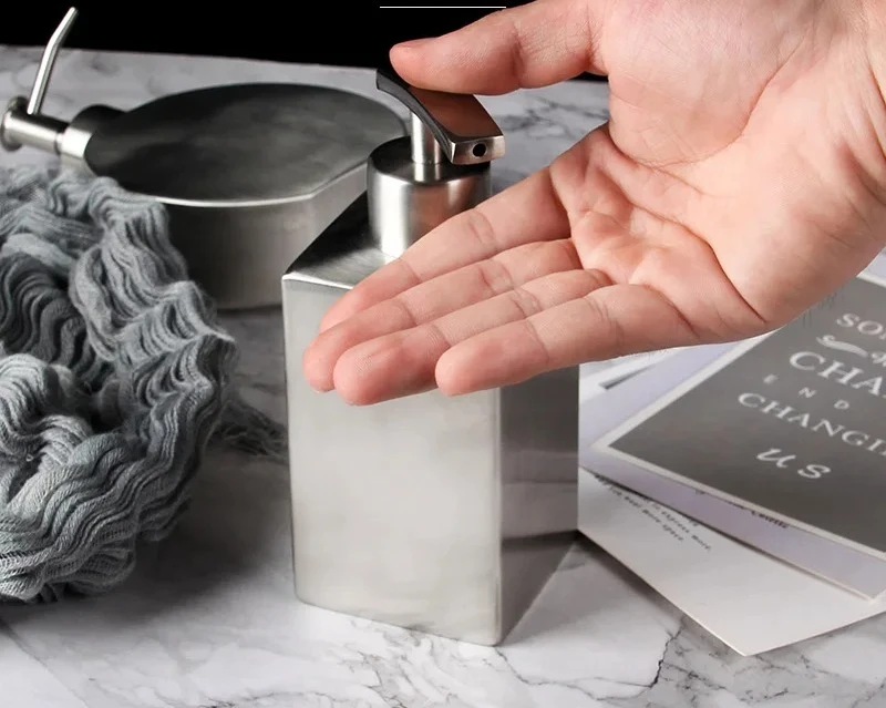 304 Stainless Steel Liquid Soap Dispenser Hand Sanitizer Bottle Bathroom Countertop Press Shampoo Dispenser