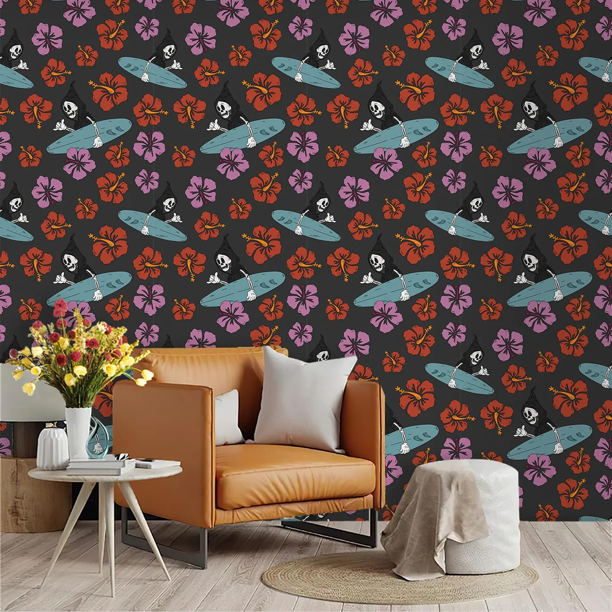 

Винтажные обои с черепами и цветочным рисунком для спальни, Хэллоуина, съемная контактная бумага для стен, декор шкафов