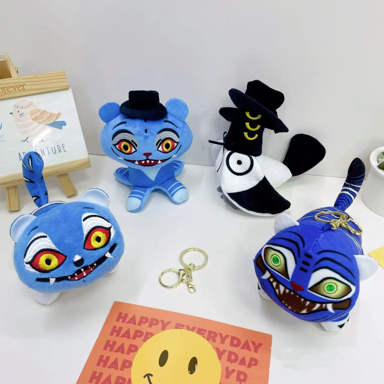 

New Anime Kpop Demons Hunters Plush Keychain Cute Purple Tiger Black Hat Magpie With 3 Eyes Monster Keychain Plush Toy