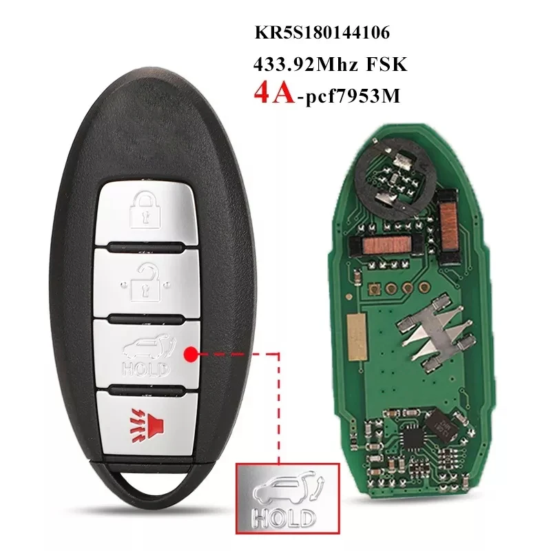 CN027089 Aftermarket 4 Button Smart Remote Car Key Fob For Rogue X-Trail 2014-2016 With 433MHz PCF7953M Chip S180144106