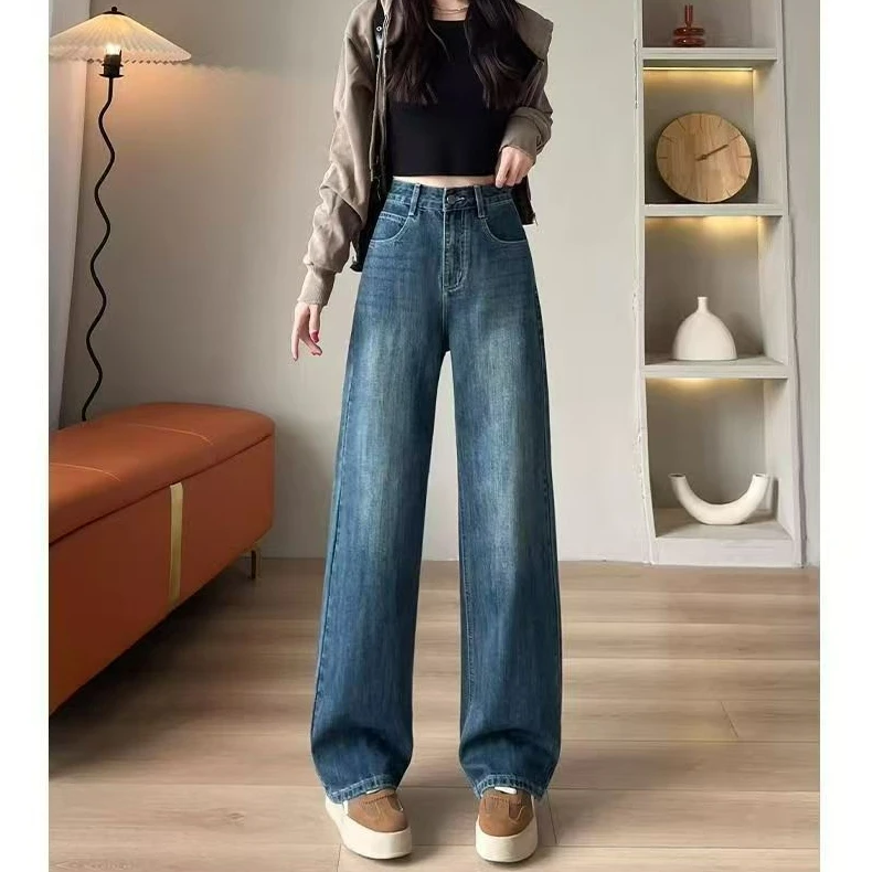 High Waist Straight Leg Jeans Women's Premium Quality Casual Style Four Season Versatile Long Pants by Zhengzhou for Young La...