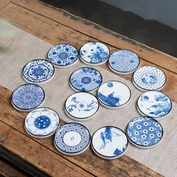 Blue and White Porcelain Ceramic Tea Cup Mat Teaware Round Anti-scalding Insulating Mat Chinese Retro Style Coaster Gift