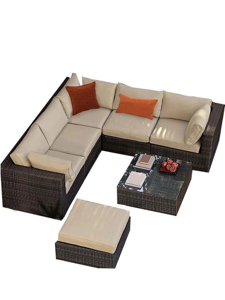 

Outdoor sofa, patio, terrace, balcony, three-person leisure living room, combination rattan art, outdoor rattan chairs