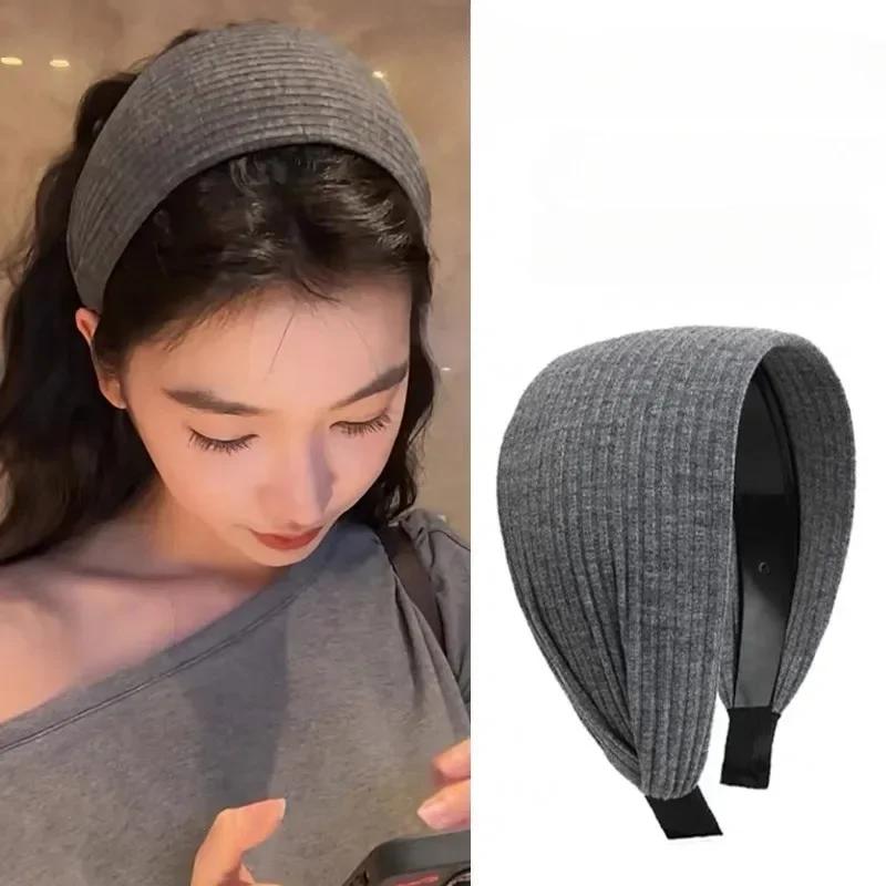 New Soft Wide Knitting Cotton Hairbands for Women Girls Korean Neutral Solid Turban with Teeth Head Band Headwear Accessories