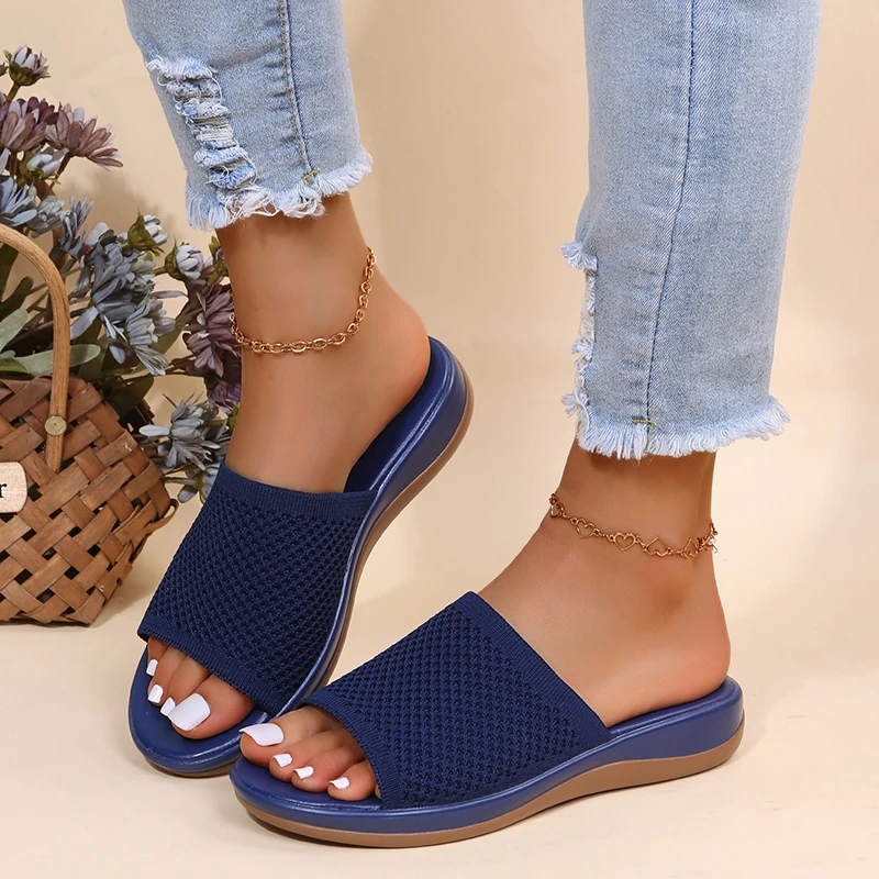 Zapatos de fuerza elástica para Mujer, zapatillas planas romanas informales para playa, interiores y exteriores, sandalias de verano, novedad