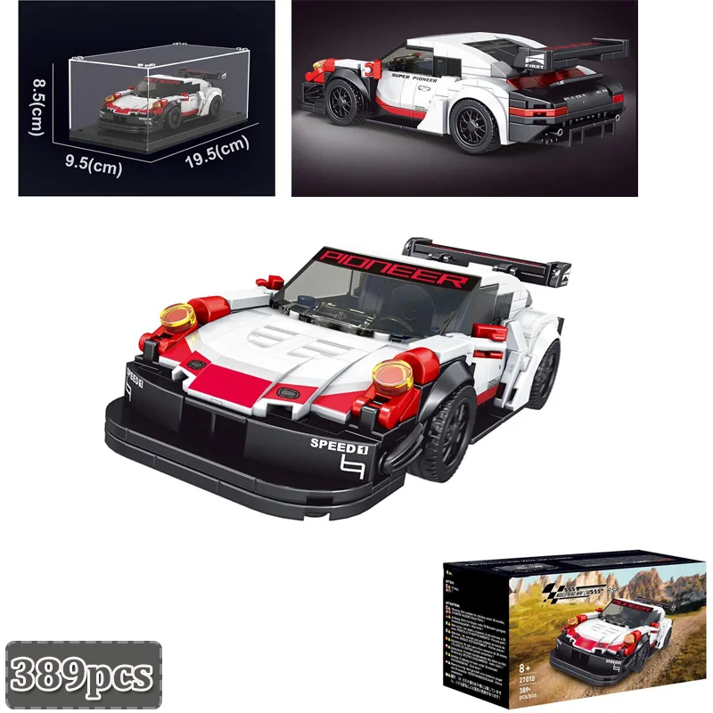 

MOC 389pcs Racing Car Technology Building Blocks With Display Box Sports Car Vehicle Assembled Kids DIY Toys Model Bricks Gifts