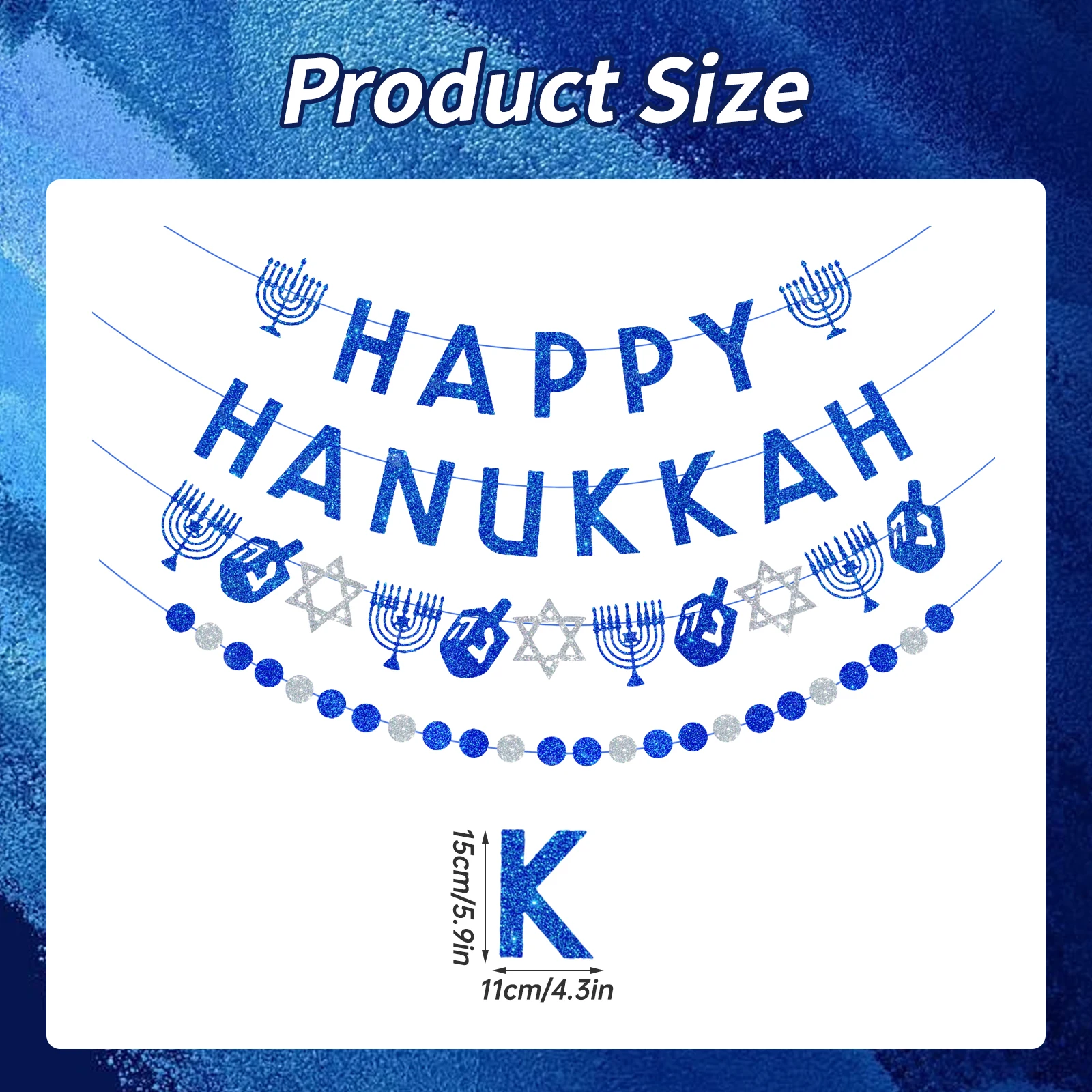 لافتة Happy Hanukkah and Garland Glitter Hanukkah Party Banner لوازم للمنزل والمكتب والديكورات الداخلية والخارجية