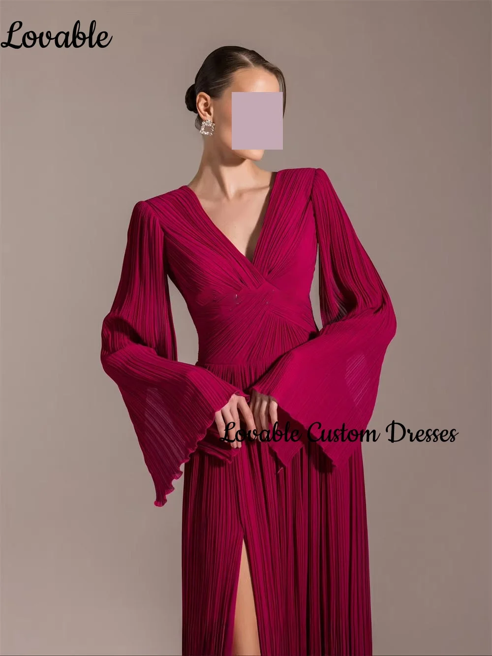 Elegante Abendkleider, individuell anpassbar, A-Linie, tiefer V-Ausschnitt, bodenlange Kleider für besondere Anlässe, lange Ärmel mit Reißverschluss, Vestidos De