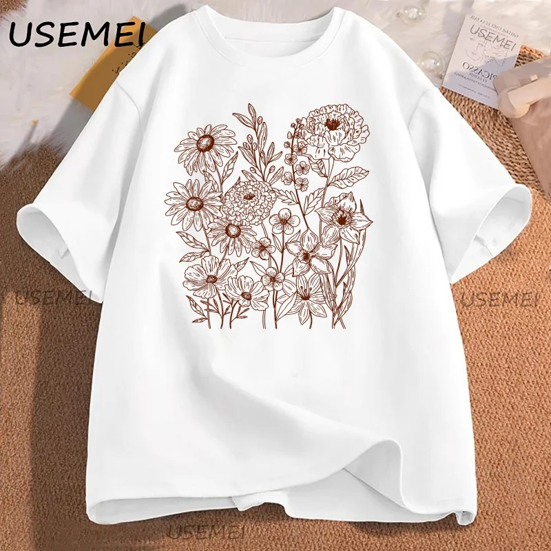 

Vintage Flowers T Shirt Men Women Boho Cottagecore T-Shirt Floral Tee Wildflowers Tees Women Casual Cotton Short Sleeve Clothes