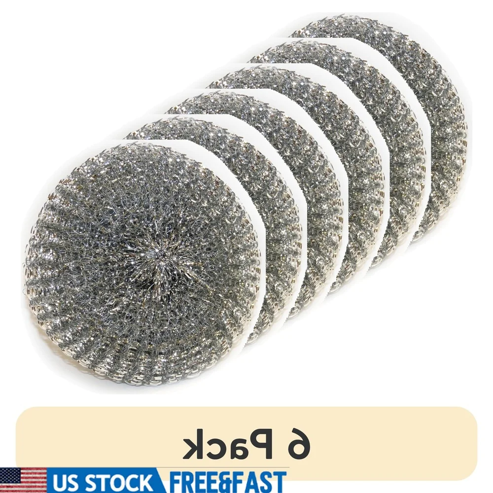 Schrubber aus verzinktem Stahl, 6er-Pack, robustes Küchenreinigungswerkzeug, Fleckenentfernung, Schrubber, Töpfe, Pfannen, Grills, Waschbecken