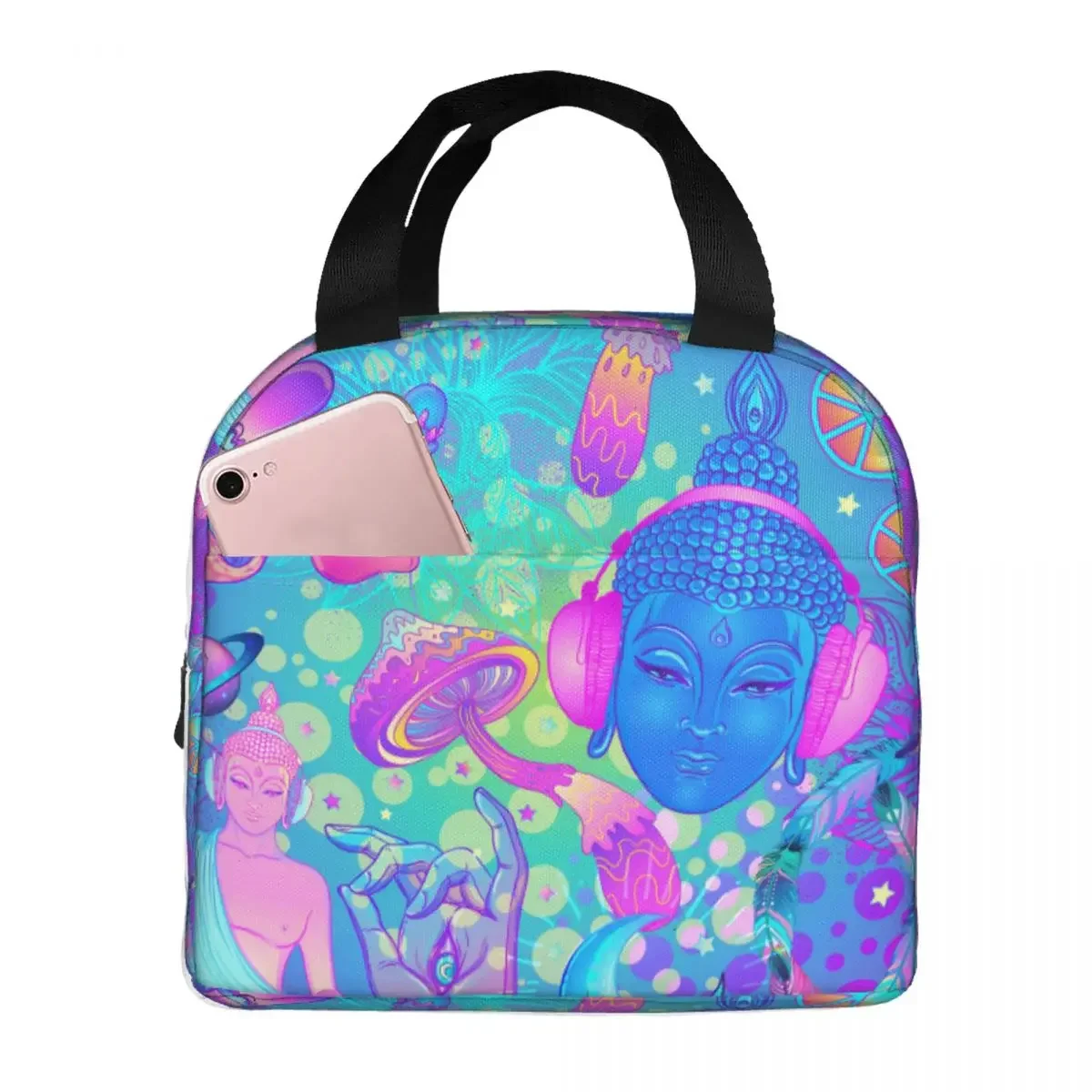 Buddha India Mandala Lunch Bag Portable Insulated Cooler Bag Mushroom Zen Thermal Cold Food Picnic Tote for Women Children