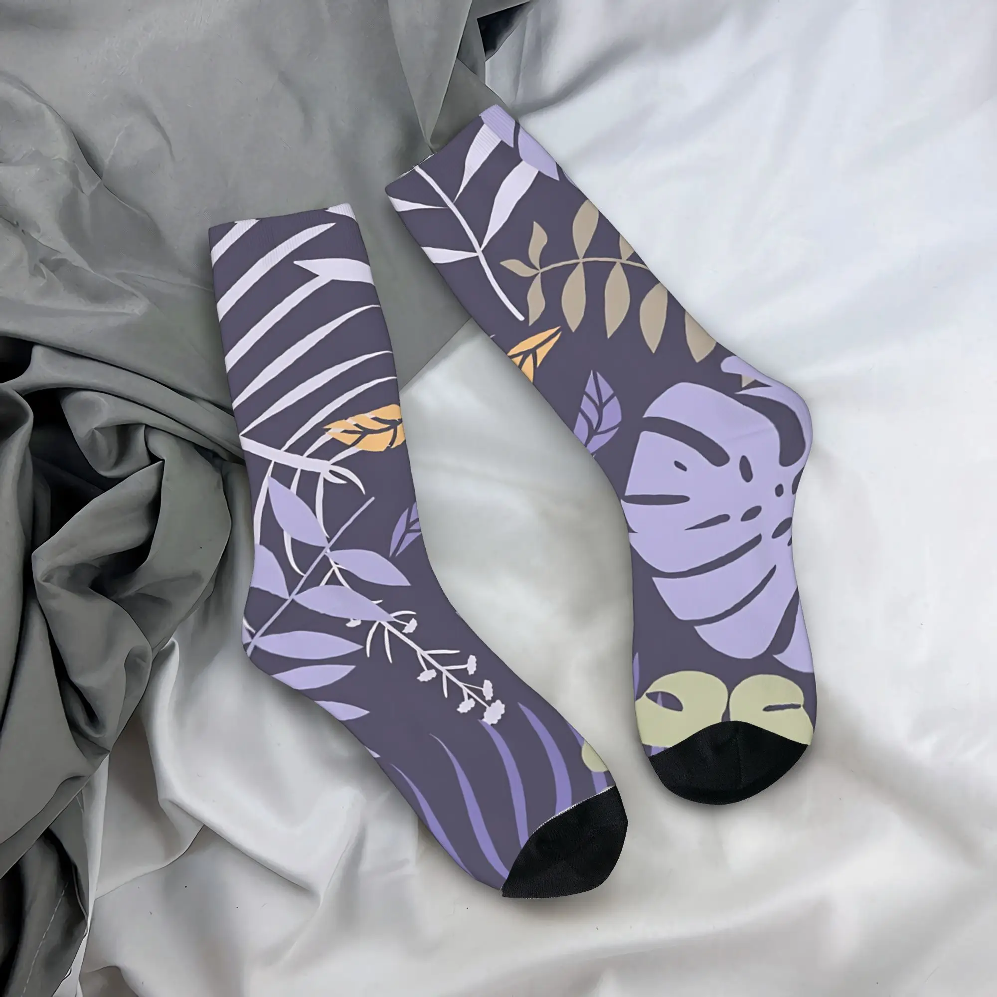 Tropical Leaf Floral  Purple And Light Green Pastel Colors Tones Pillow  Socks  Anti Skid Stockings Women Men Socks Winter Socks
