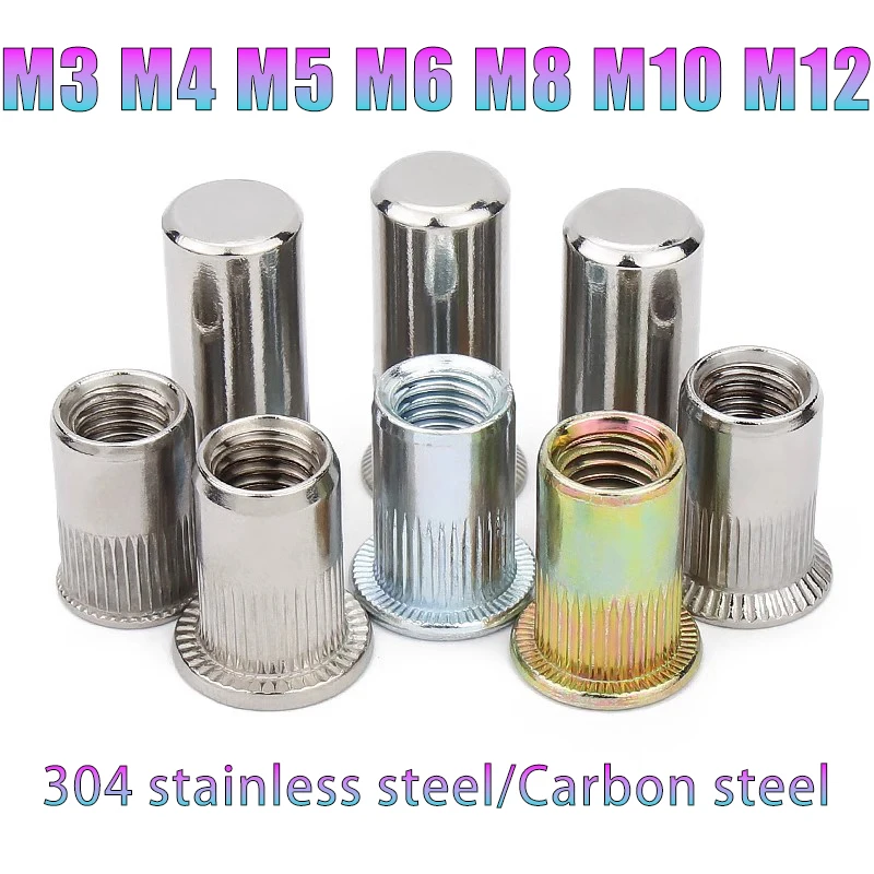 M3 M4 M5 M6 M8 M10 M12 Blind Rivet Nut Flat Head Threaded Rivet Insert Nut Cover Rivet Nut Galvanized Carbon Steel /SUS
