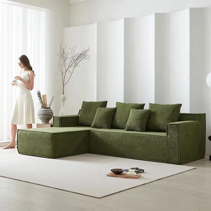 Modern simple 1 + 2 + 3 seats L-shaped vacuum compression sponge velvet fabric combination sofa set inflatable cushion