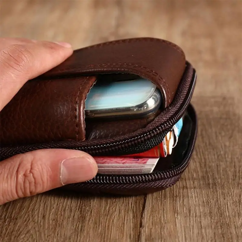 

340D Men Vintage Cowhide Leather Waist Bag Phone Sport Belt Hip Belt Holster Wallet Carry for Case Purse