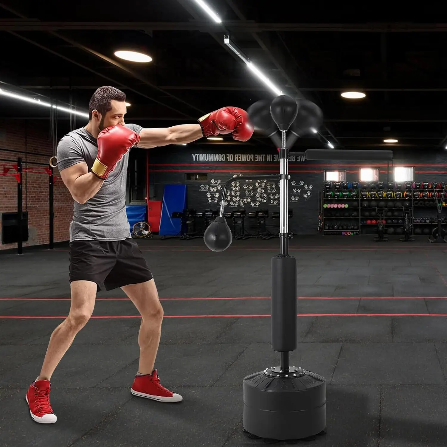 Speed Trainer, Freestanding Punching Bag 360° Spinning Bar with Reflex Speed Balls & Gloves, Fillable Base Speed Punching Bag St