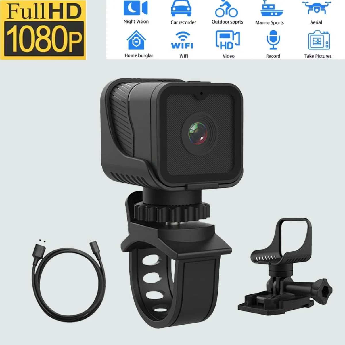 

Waterproof Sports Camera 1080P HD for Parachuting Skiing Cycling Multi Mounts Included Vlog Recording Built-in Mic WiFi&TF Slot