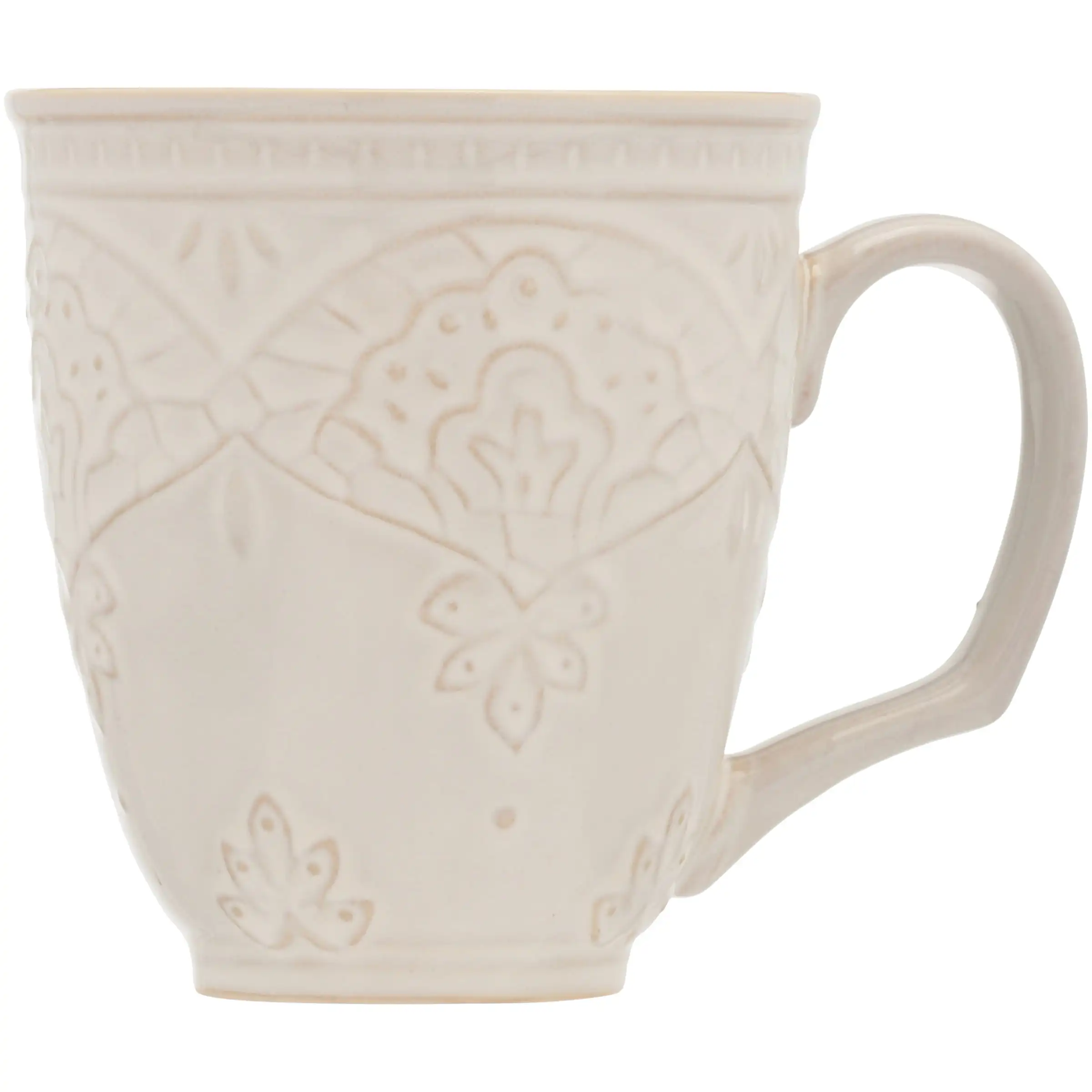 Farmhouse Lace 4-Piece 17-Ounce Mug Set, Off White