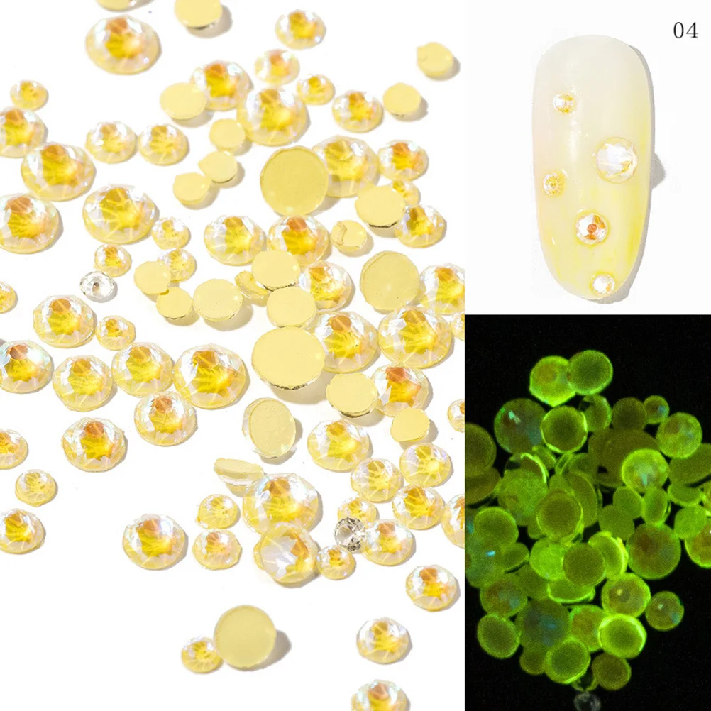 

6 Bags Luminous Nail Resin Gems Colorful Flat Bottom Nail Art Drill Decoration Night Glow Manicure Sparkly Glow