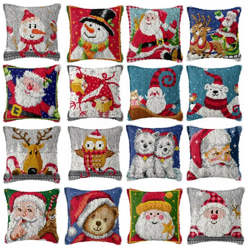 DIY Christmas Deer Snowman Latch Hook Kit Knot Pillow Package Embroidery Latch Hook Kits Cushion Pillowcase Set For Needlework