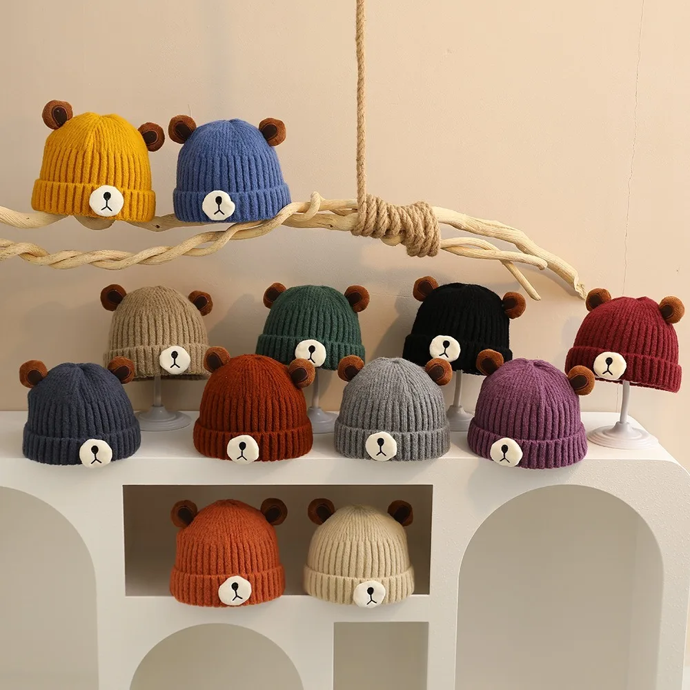 

Cute Autumn Winter Baby Knitted Hat Cartoon Bear with Ears Boy Girl Beanie Cap Soft Warm Toddler Crochet Bonnet Hat